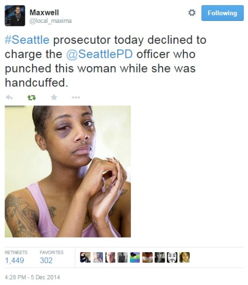 bitterbitchclubpresident:captain-melonhead:THIS SHOULD ALSO MAKE YOU ENRAGED.POLICE BRUTALITY TOWARD