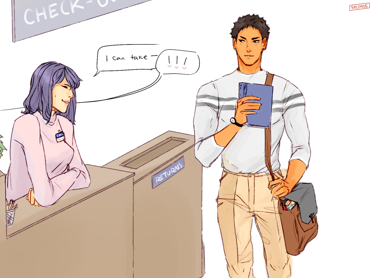 seijhoe:  @iwaoiheadcanons library au was so cute i had to doodle something inspired