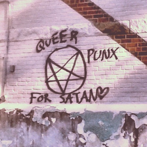 mis-representation:  On the wall of Bracebridge’s highschool. Small town cuties holding it down! ♡  Amen