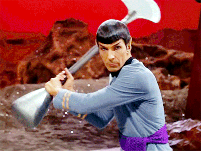 bane-of-technology:torsamors:torsamors:happy prideokay so spock (the alien in blue) essentially goes into heat. like literal heat like an animal. Anyway, spock’s in bloodlust in this episode and must go back to vulcan to have sex with his finace (or