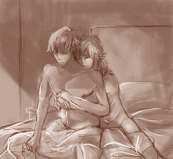 audrenes:  its super messy but i just really needed to draw aoba comforting noiz after a nightmaremay paint later