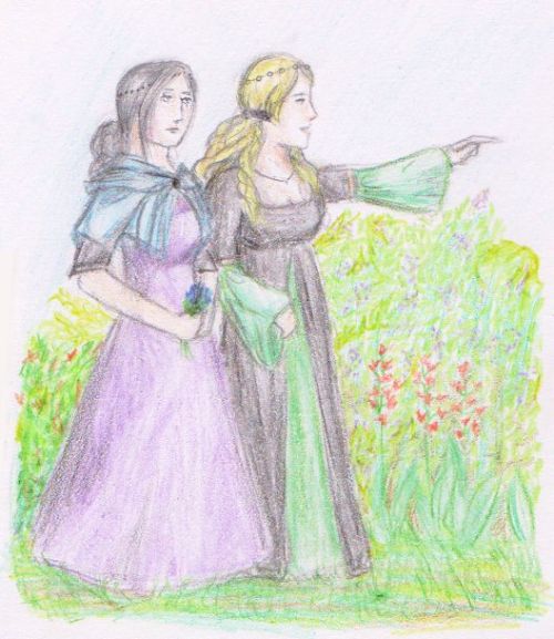 gwenniel: gwenniel: Sisters in the garden (Galadriel and Eldalótë/Edhellos - giving some