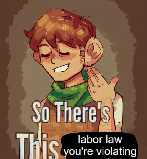 A colored sketch of Chilchuck from Dungeon Meshi. He's in the same pose as a meme that depicts Nicki Minaj smiling playfully as she flips her hair. White text in the foreground reads: "So there's this labor law you're violating"