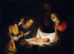 spoutziki-art:  Gerard van Honthorst -  Adoration of the Child, c.1620