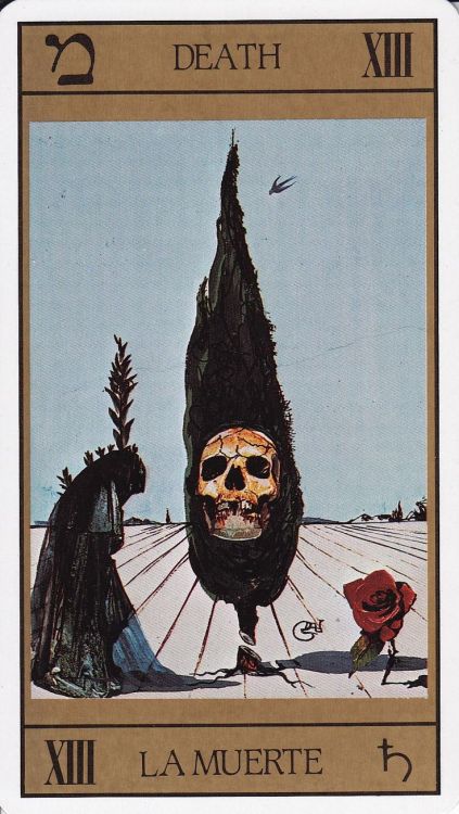 triste-le-roy:  Death card from the Dalí Universal Tarot (Juan Llarch &   Salvador Dalí, 1970s, released in 1985).  (via Pinterest) 