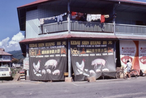 Kedai Shin Kuang - Street Scene With Shophouse Selling Animal Feed, Drying Laundry, and Bicyclist, T