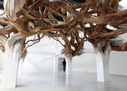 culturenlifestyle:  Twisted Tree Branch Installation by Henrique Oliveira Brazilian artist Henrique Oliveira’s installations often feature a spectacular presence of tree branches overpowering artifice. Titled Baitogogo, the sculpture  seems to be