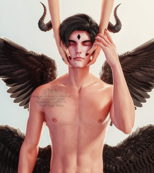 A realistic portrait/concept of Lucifer with MC holding him. this is actually something I’ve done be