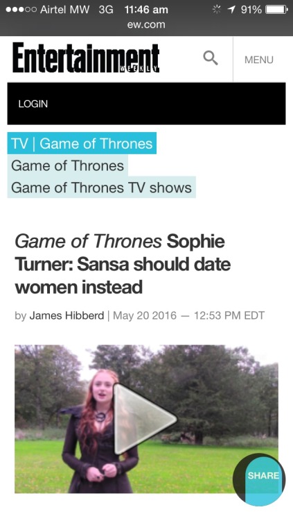 queensofhighgarden:Sophie Turner (the captain of the Sansaery ship) is still rooting for Sansa and M