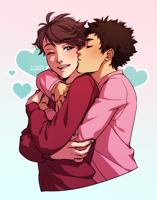 iwaoi valentine’s smoochies!! Iwa-chan is definitely standing on tippy-toe to reach :DJoin me 