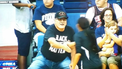 blackmattersus:    Navy Veteran and grandfather, Al Woolum, took a knee and wore a Black Lives Matter t-shirt at a recent high school girl’s volleyball game.   This is important 