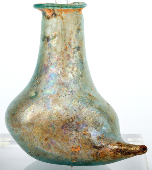 archaicwonder:Roman Blue Glass Bird Bottle, 1st Century AD3.25 inches (8.23cm) high. Glass bottles o