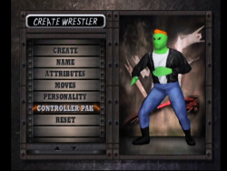 weaselsblaugh:  I have a bad habit of horribly abusing wrestling games. Here’s Roger Klotz in WWF Attitude, kicking The Rock in the rocks. 