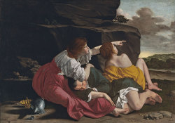 kecobe:   Orazio Gentileschi (Italian; 1563–1639), workshop ofLot and His Daughters Oil on canvas, ca. 1621–23 Museo Thyssen-Bornemisza, Madrid And Lot went up out of Zoar, and dwelt in the mountain, and his two daughters with him; for he feared to