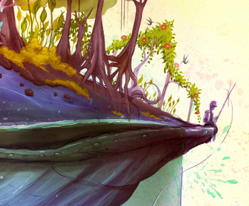 ianbrooks:  Whale Island by Thiago Neumann It’s whales all the way down.  Artist: Behance / DeviantArt 
