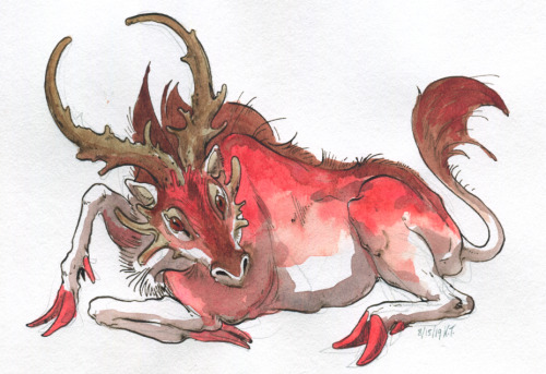 A vermilion ungulate blob from a few months back, just playing in the sketchbook. Walnut ink and wat