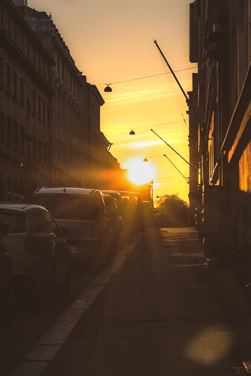 Early morning. Sunrise. Punavuori (Helsinki, Finland)