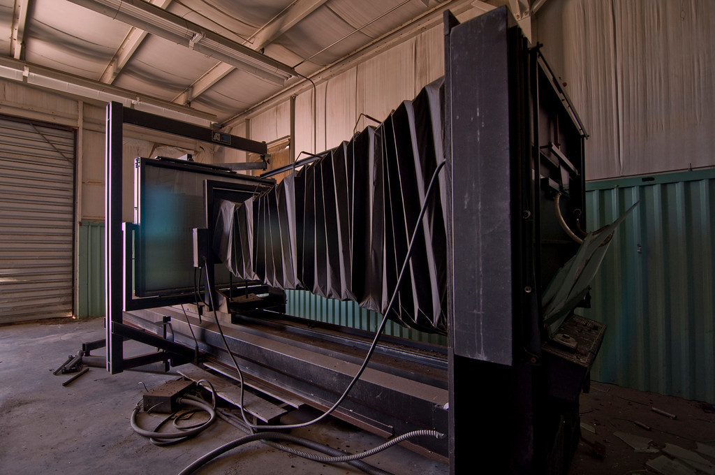 abandonedography:  A huge bellows camera found at Fort Ord several years back (via)