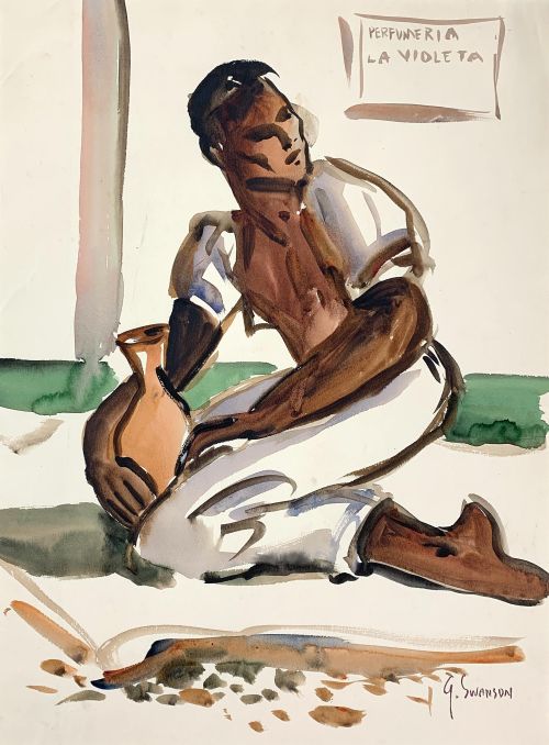 beyond-the-pale:More from George Swanson (1908-1968) Man Kneeling, Watercolor Bakker Gallery