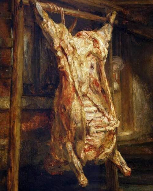 Rembrandt, in his painting Flayed Ox (1655), now in the collection of the Louvre Museum in Paris, re