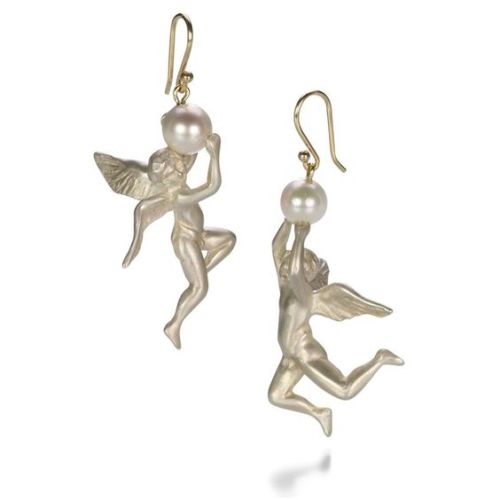 treasures-and-beauty:Angel with Pearl Earrings by Gabriella Kiss. Sterling silver and freshwater pea