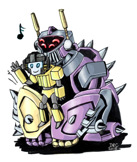 rosaxios:  Lil Babe Sunstreaker being carried by Big Bob!
