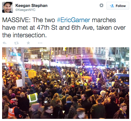 ayothewuisback:  socialjusticekoolaid:  HAPPENING NOW (12/3/14): Thousands are pouring into the streets in NYC in memory of Eric Garner and in protest of another killer cop who got away with murder. SHUT. IT. DOWN. #staywoke #farfromover  This is more