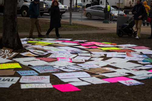 January 21st, 2017 || Philadelphia, PA.protest signs displayed around the parkway