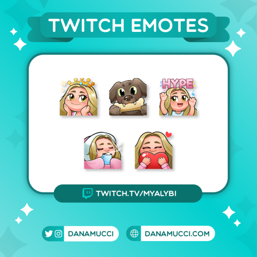 Set of emotes for twitch.tv/myalybi n_nMy favourite is the one with the crown!