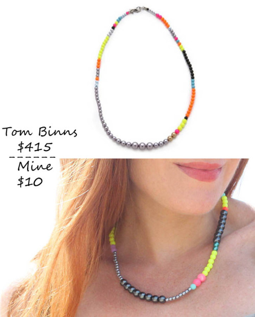 DIY Knockoff Tom Binns Cuckoo Pearls Necklace Tutorial from Rock Mosaic here. Top Photo: $415 Tom Bi