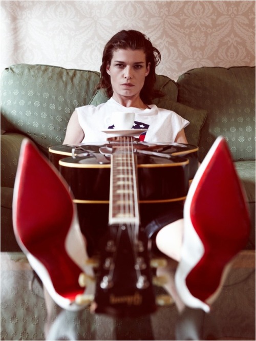 Louise Pedersen with guitar in “Like a Rolling Stone” for Marie Claire Italy, August 201