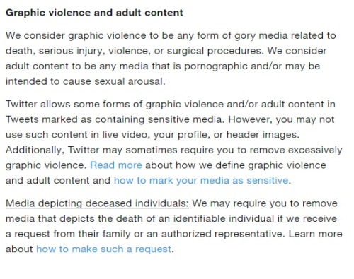 xpsfm:  Hi guys…I saw some profile header pictures from some of you tumblr refugees on twitter which contain tiddies…which I strongly support…but…Just want to point out these twitter rules which could mean that boobs or similar “adult” content