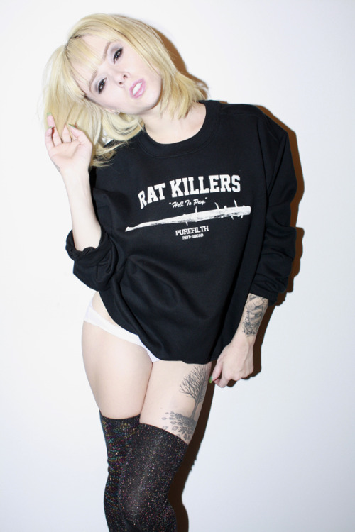 heelsandcandy:  thedeadbirdproject:  Alysha stopped by the new shop the other night and tried on some of our clothes… purefilthmagazine:  Alysha in the new Rat Killers crewneck pullover.  Only ึ.00 for a limited time in the Online Store   New post