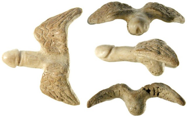 This penis is made out of animal bone and has wings on it. Phallic symbols, including
