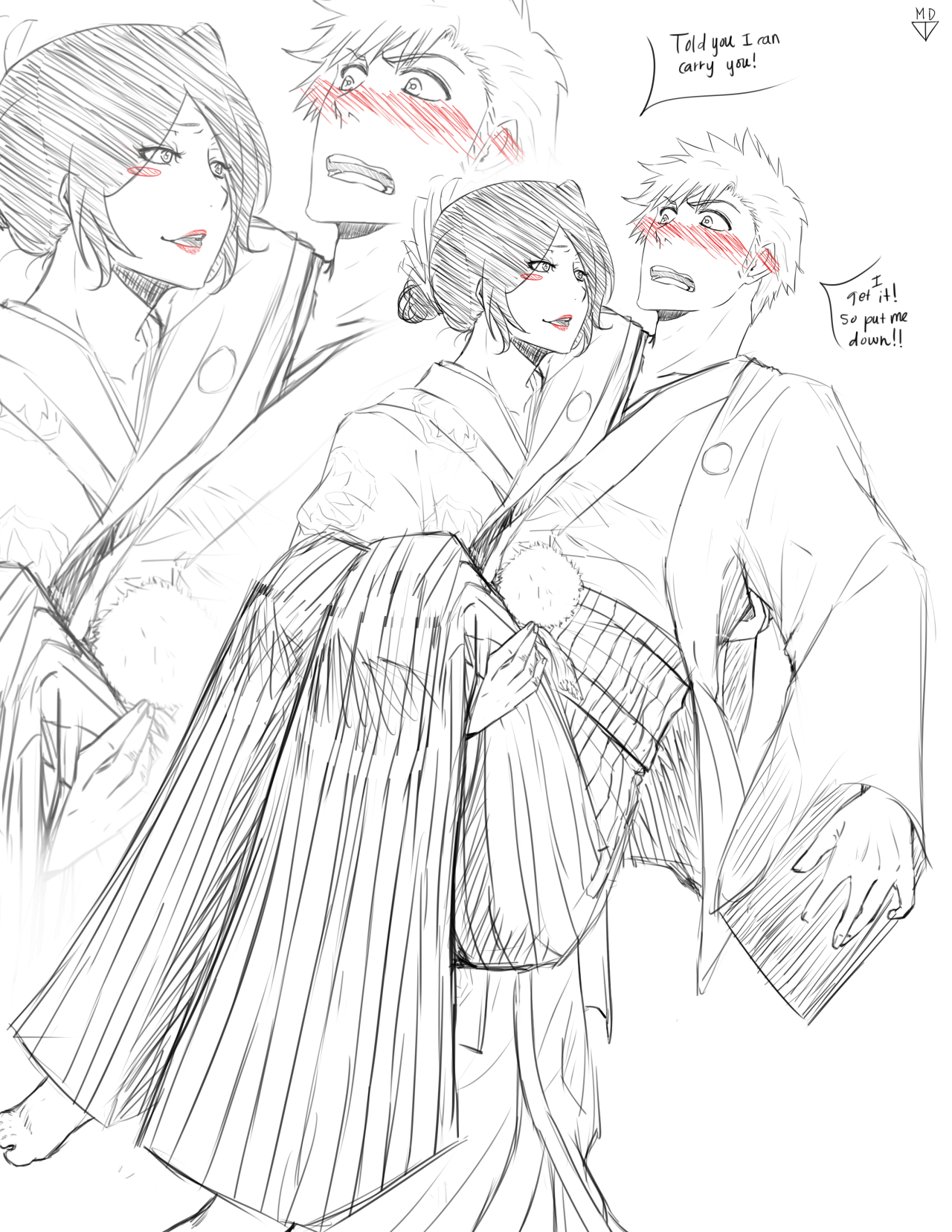 missdawntwilight:  Ichigo doubts that Rukia can carry him princess style on their