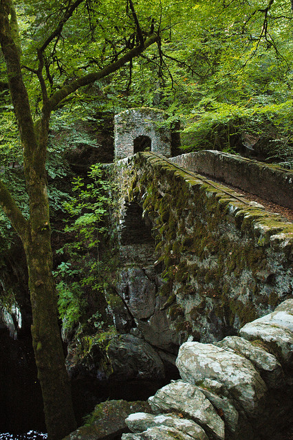 Old stone bridge at The Hermitage in Dunkeld, Scotland (by Taurec).