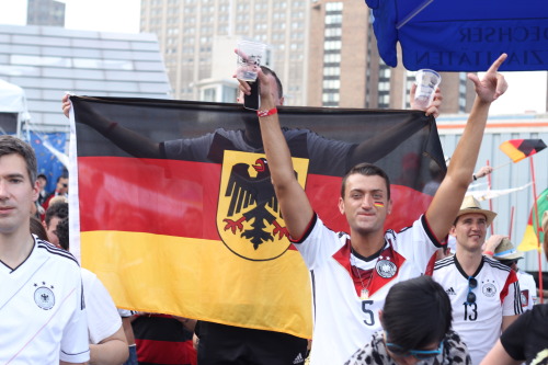 World Cup 2014. Germany 7 - Brazil 1  8 July 2014, 4:00 pm. Zum Schneider Outdoor Viewing Party, Kips Bay
We stood in a parking lot adjacent to the East River, which was renovated to a biergarten by the German restaurant Zum Schneider, who even have...