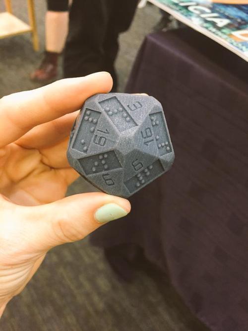 thisfeliciaday:  Of all the amazing gifts I get at signings, this one really blew me a way. A girl who facilitates the visually impaired playing D&D gave me this 3D printed 20 sided die. So inspiring and awesome that we can all love things together