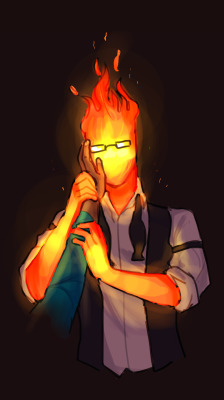 heyneon:   * Grillby isn’t burning hot… * Just pleasantly warm. * He leans on your hand as he brings it up to his face.  