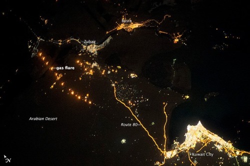 Gas flaring in IraqOne of the more wasteful practises of the oil industry is the burning off of natu