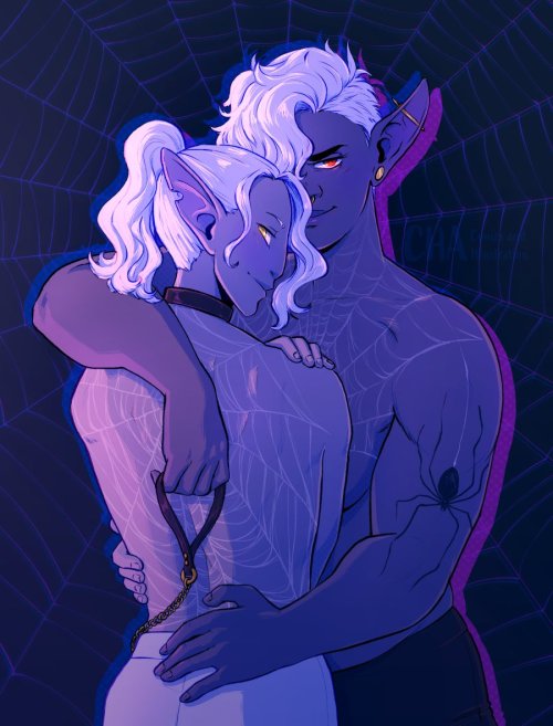 Matching spiderweb tattoos for the evil paladin sword lesbians 