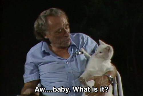 gypsyastronaut:Charles Bukowski having a moment with his cat Minksy (1985)