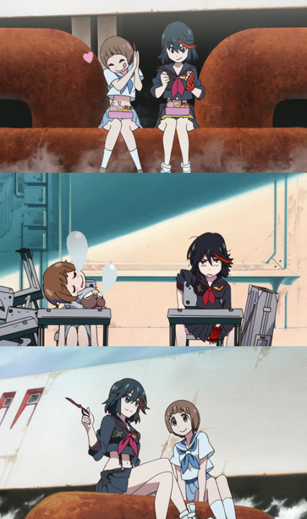 reeves3:  thechosenjuan:  “Up until now, the only friends I had were in my head. But then I met Ryuuko and I made a real one! Winning at friendship means winning at life!”   Their friendship is just the best thing ever. 