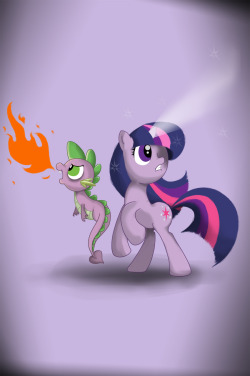 Twilight and Spike Art by FuunSaik1 Squee~!