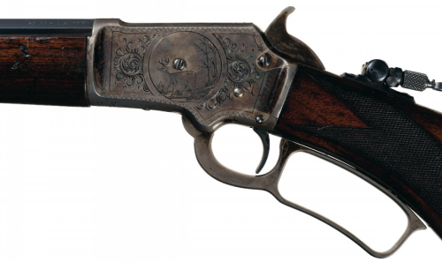 Factory engraved Marlin Model 1897 lever action rifle.Sold at Auction: $5,500