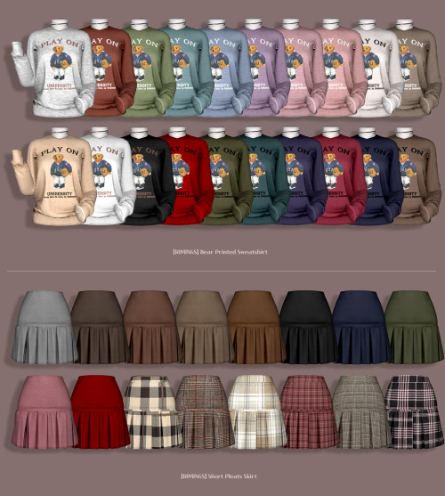 [RIMINGS] Bear Printed Sweatshirt &amp; Short Pleats Skirt - TOP / BOTTOM- NEW MESH- ALL LODS- NORMA