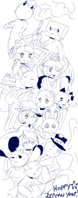 Getting My New Years Pic Outta The Way. With A Big Sketch Collage Of Some Of My Ocs.hope