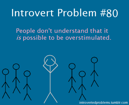introvertedproblems:  Suggested by sglad7.   Not just pure introverts either.  Introvert/Extroverts also have this.  We just also have the problem that it’s possible to be under-stimulated too.  