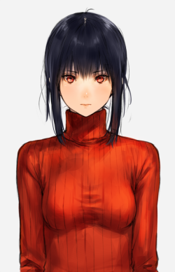 abaslev:  1girl black hair blush bust expressionless