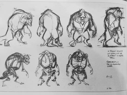 designslivers:  Analysis of the Beast’s structure by Glen Keane. Love the skeletons! #conceptart #beautyandthebeast #favorite 